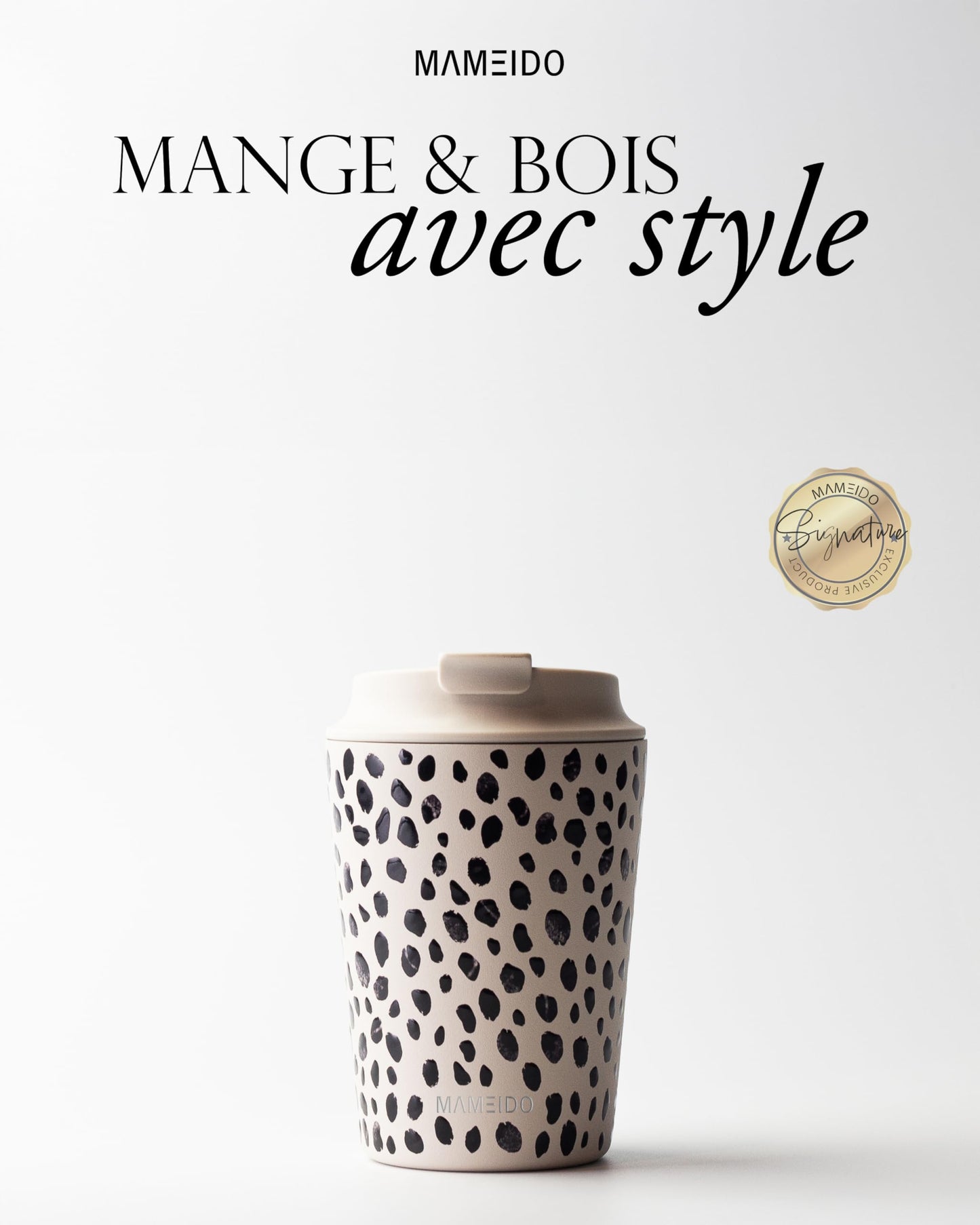 MAMEIDO Mug Isotherme 350ml - Thermo Café étanche en acier inoxydable, Tasse Isotherme sans BPA, Mug Isotherme Cafe (Almond Flakes, 0,35l)