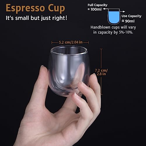 glastal 6x100ml (4oz) Tasses à Espresso en Verre Transparent, Verre à Double Paroi, Verre à Café