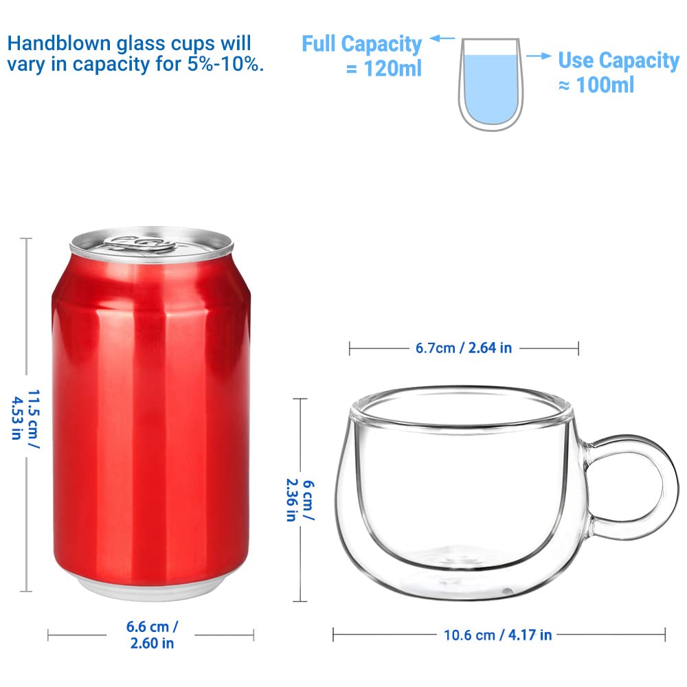 glastal 6x100ml (4oz) Tasses à Espresso en Verre Transparent, Verre à Double Paroi, Verre à Café