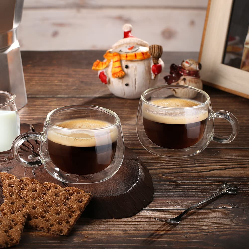 glastal 6x100ml (4oz) Tasses à Espresso en Verre Transparent, Verre à Double Paroi, Verre à Café