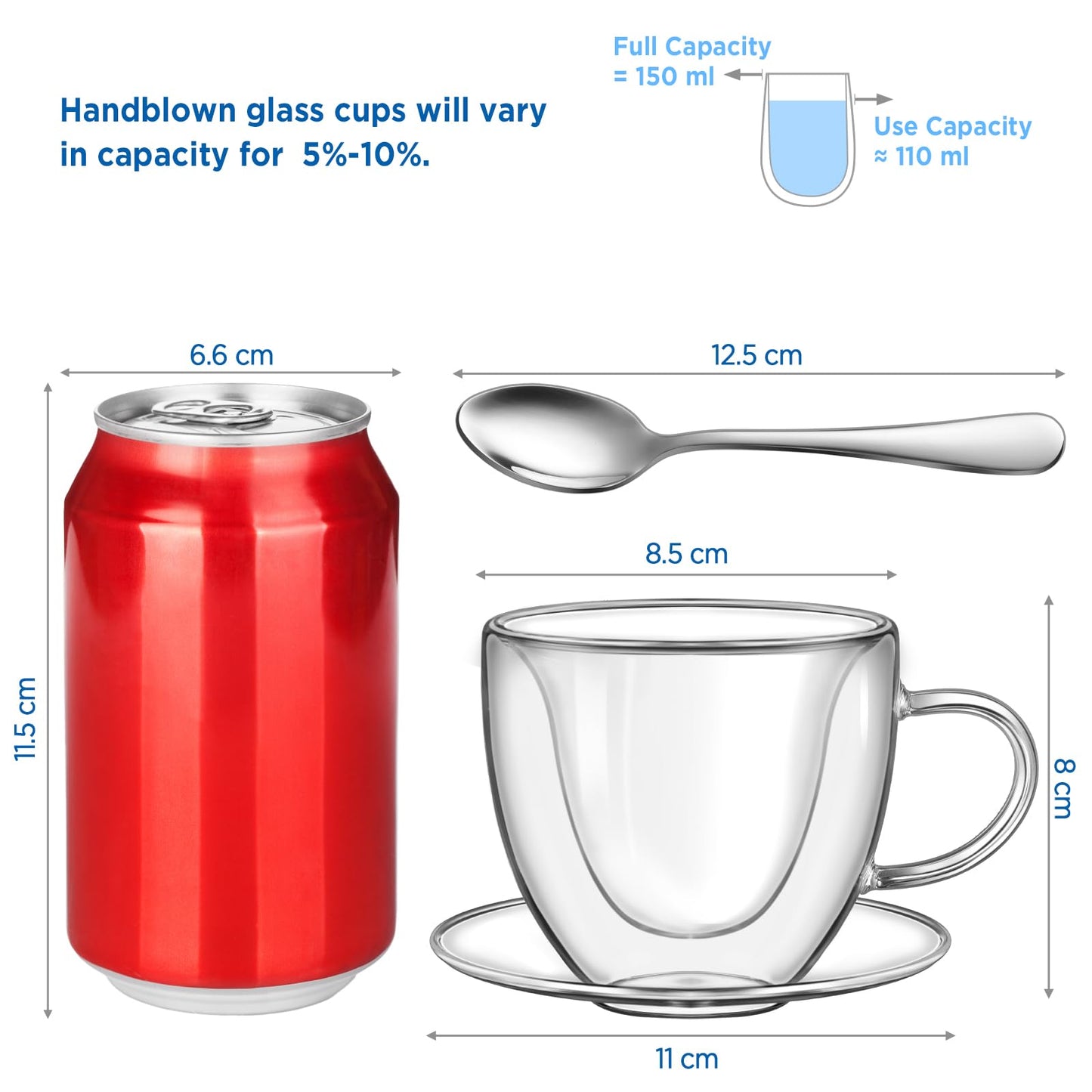 glastal 6x100ml (4oz) Tasses à Espresso en Verre Transparent, Verre à Double Paroi, Verre à Café
