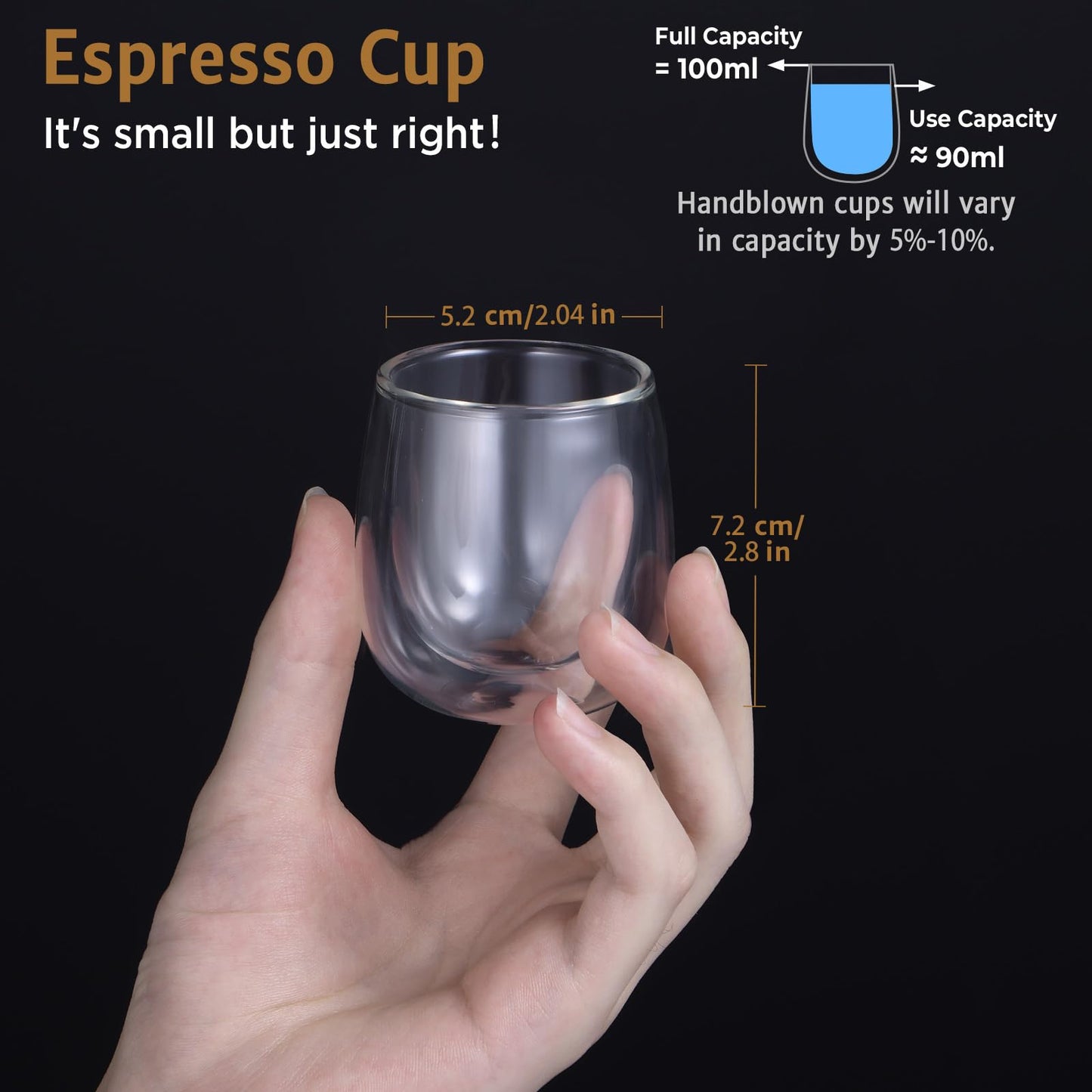 glastal 6x100ml (4oz) Tasses à Espresso en Verre Transparent, Verre à Double Paroi, Verre à Café